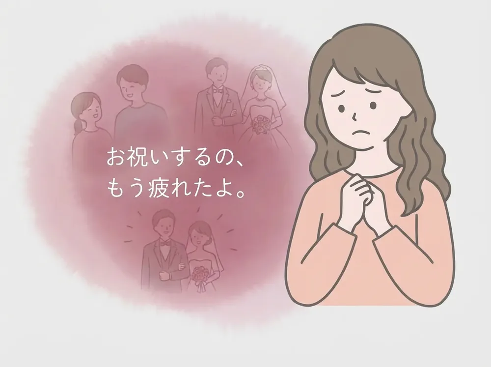 友人の結婚をお祝いするのに疲れた女性
